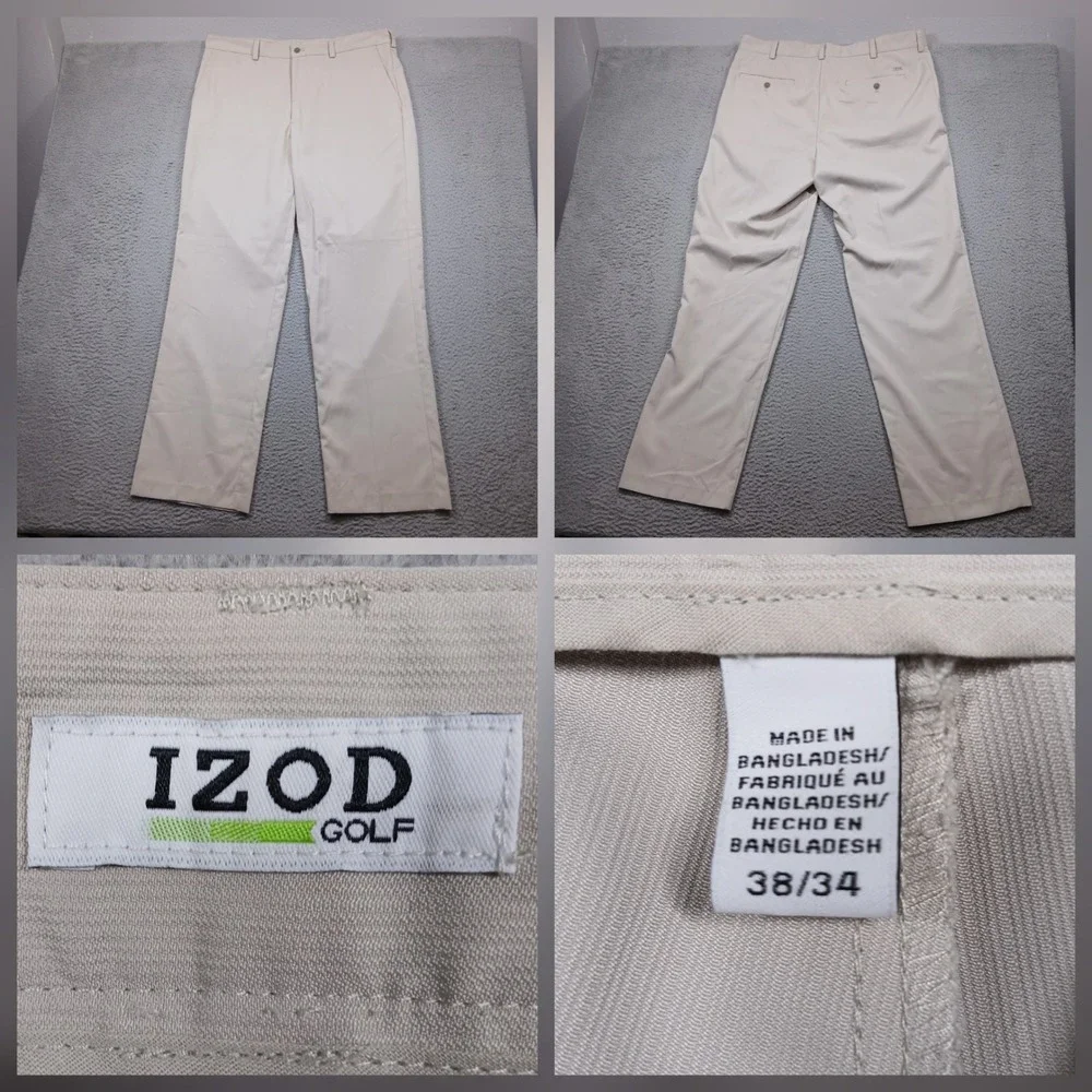 IZOD Golf Pants Men's‎ 38x34 Beige Performance Flat Front